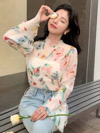 Thumbnail for Blusa Encanto Floral Transparente con Manga de Volantes y Ribete Ondulado DAZY