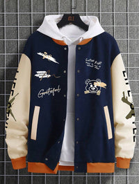 Thumbnail for Chaqueta Varsity Life Still en Color Azul y Detalles Gráficos