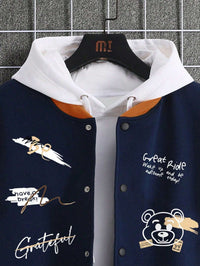 Thumbnail for Chaqueta Varsity Life Still en Color Azul y Detalles Gráficos