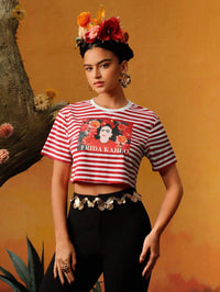 Thumbnail for Vibrante Vermilion: Frida Stripe Top