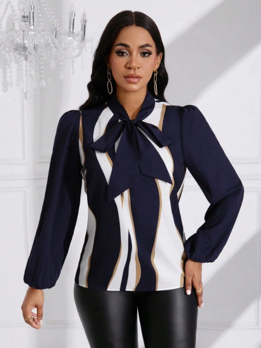 Blusa Lady Con Lazo Delantera Con Manga De Linterna