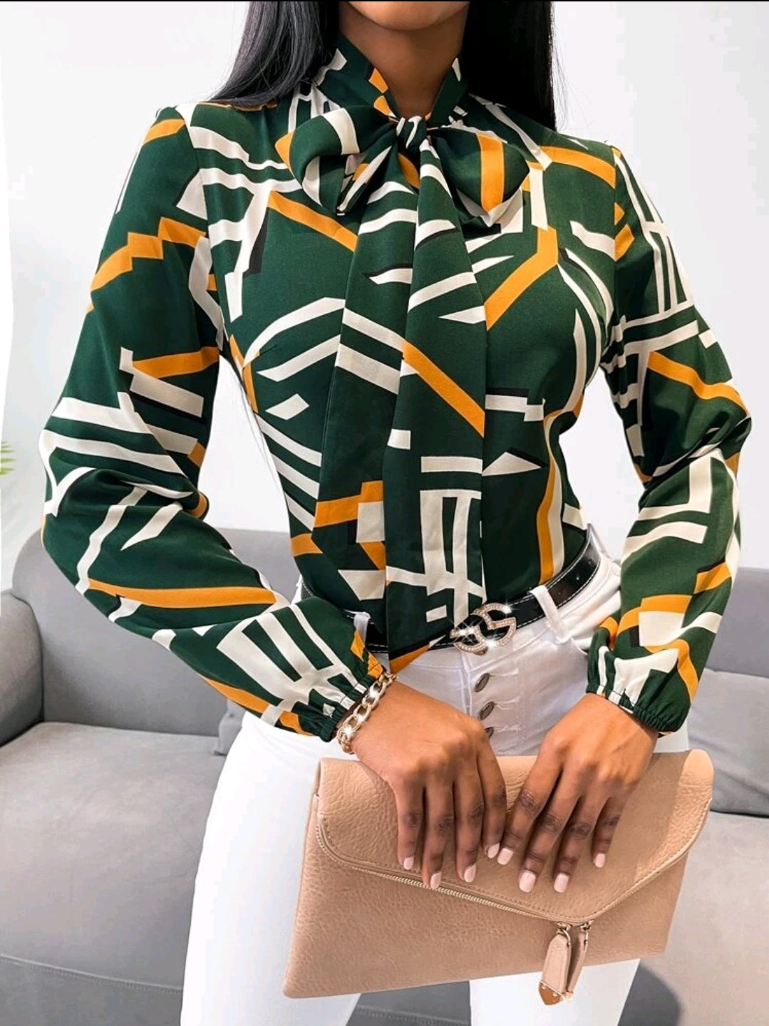 Blusa Geometric de Manga Farol
