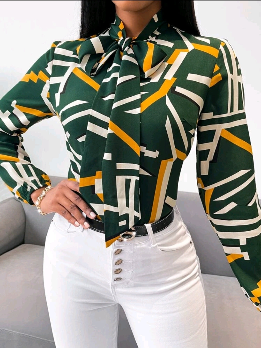 Blusa Geometric de Manga Farol