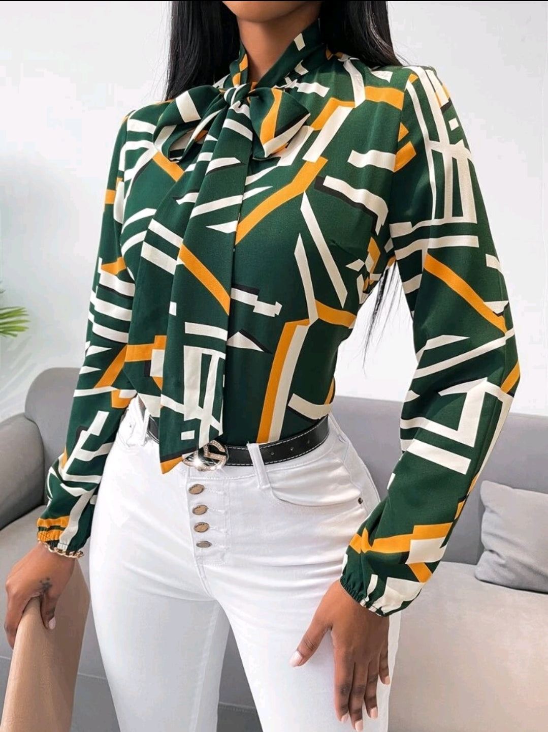 Blusa Geometric de Manga Farol