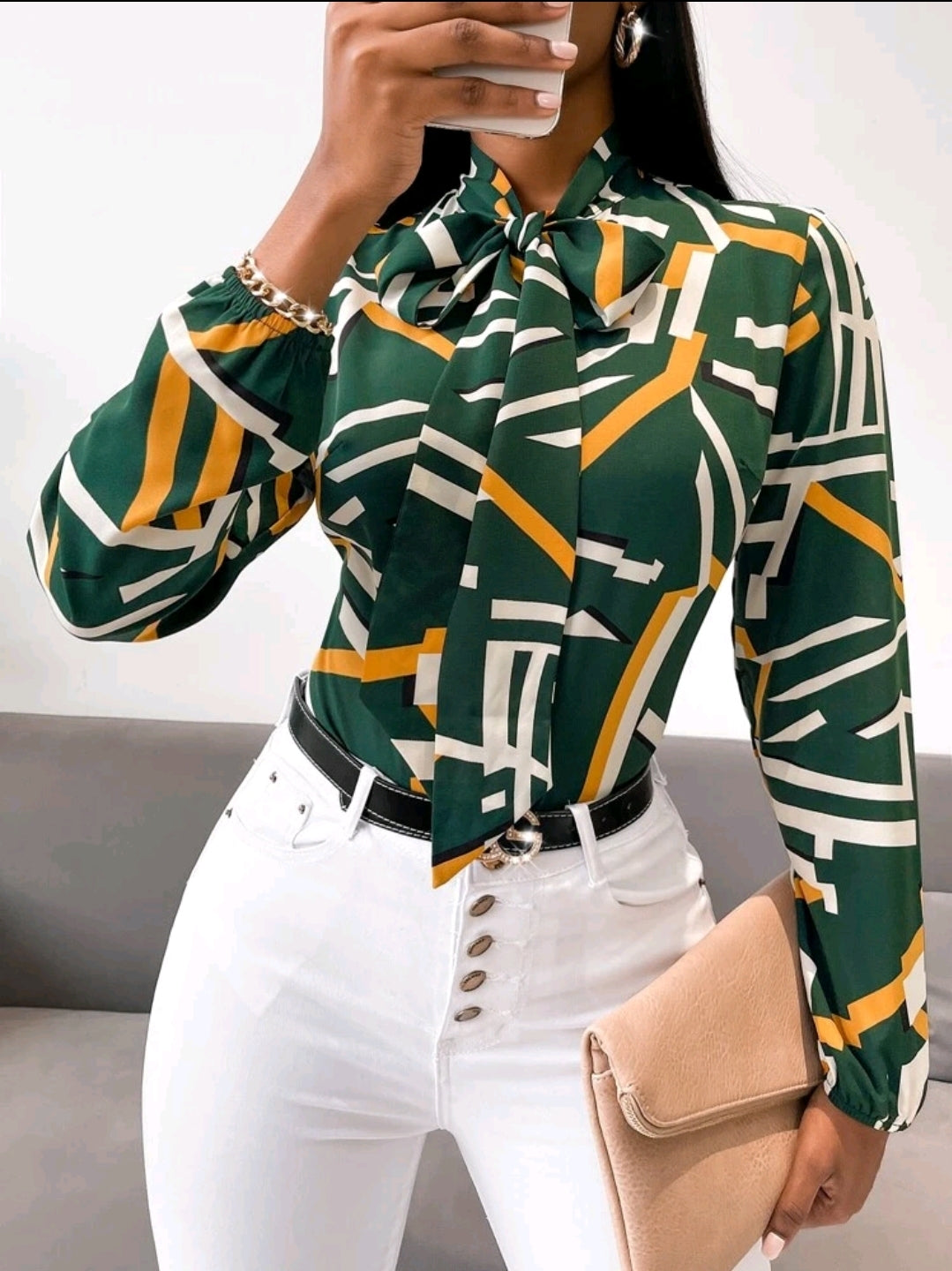 Blusa Geometric de Manga Farol