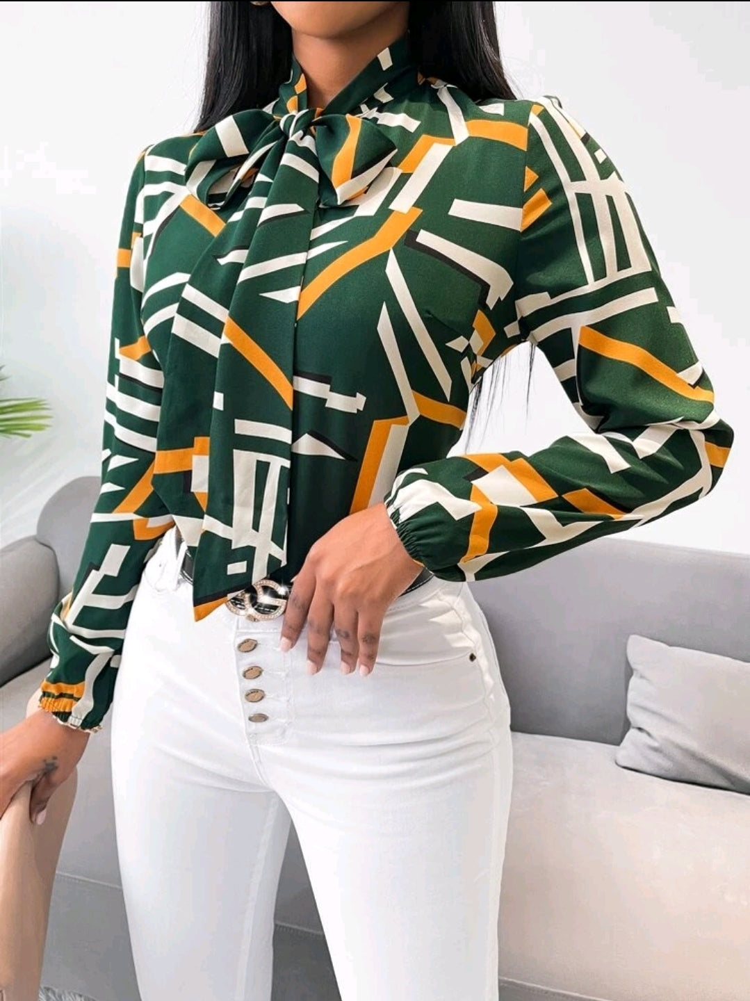 Blusa Geometric de Manga Farol