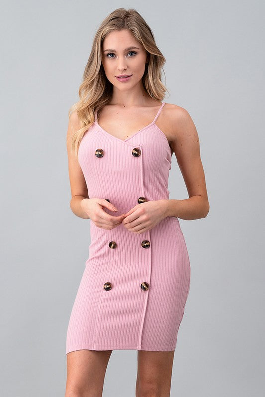 Vestido de Tirantes Rosa con Detalles de Botones