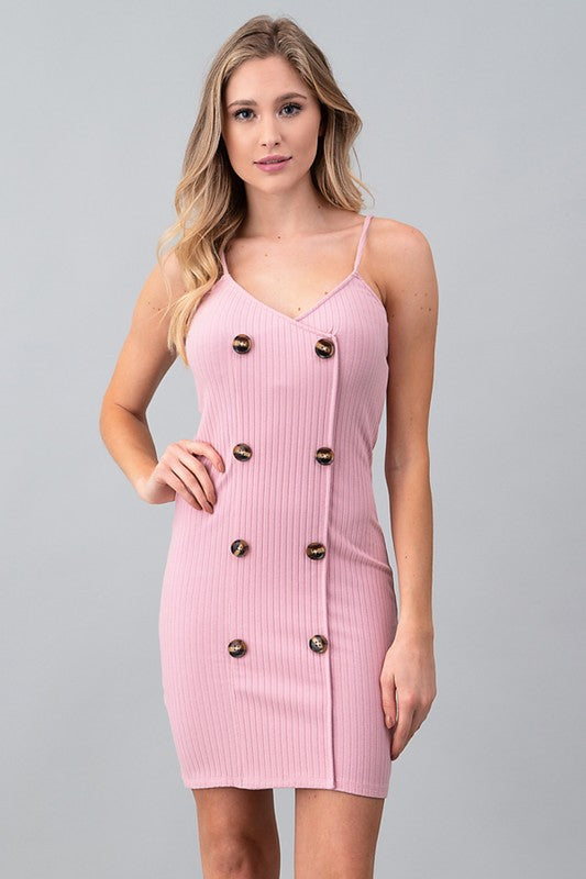 Vestido de Tirantes Rosa con Detalles de Botones