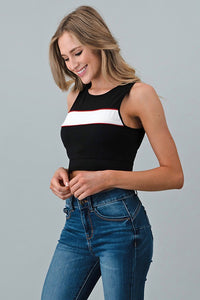 Thumbnail for Crop top Negro y Blanco con Detalle Rojo