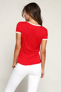 Thumbnail for Playera 90´s Roja Cuello Blanco