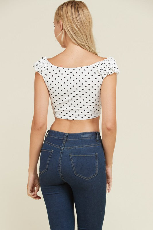 Crop Top Blanco de Puntos Polka