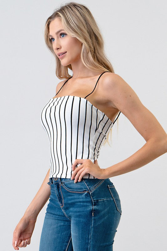 Blusa de Tirantes Blanca con Lineas