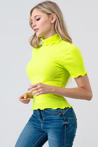 Thumbnail for Blusa Casual Lime Manga Corta y Cuello Alto