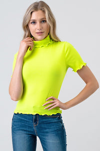 Thumbnail for Blusa Casual Lime Manga Corta y Cuello Alto