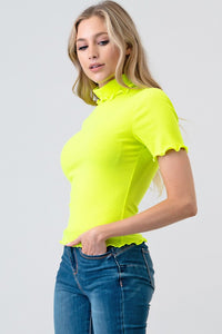 Thumbnail for Blusa Casual Lime Manga Corta y Cuello Alto