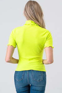 Thumbnail for Blusa Casual Lime Manga Corta y Cuello Alto