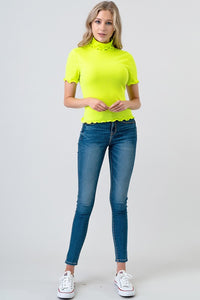 Thumbnail for Blusa Casual Lime Manga Corta y Cuello Alto