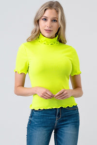 Thumbnail for Blusa Casual Lime Manga Corta y Cuello Alto