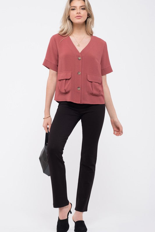 Blusa Terracota con Cierre de Botones