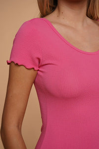 Thumbnail for Vestido de Cuello Ancho Manga Corta Pink