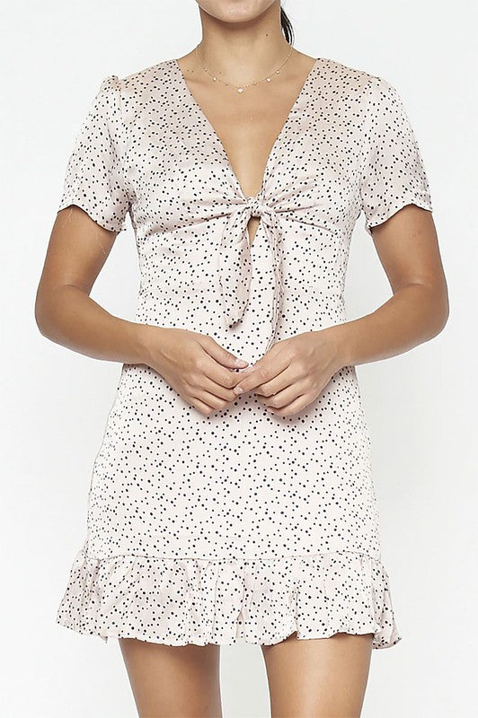 Vestido de Puntos Polka Blush Amarre al Frente