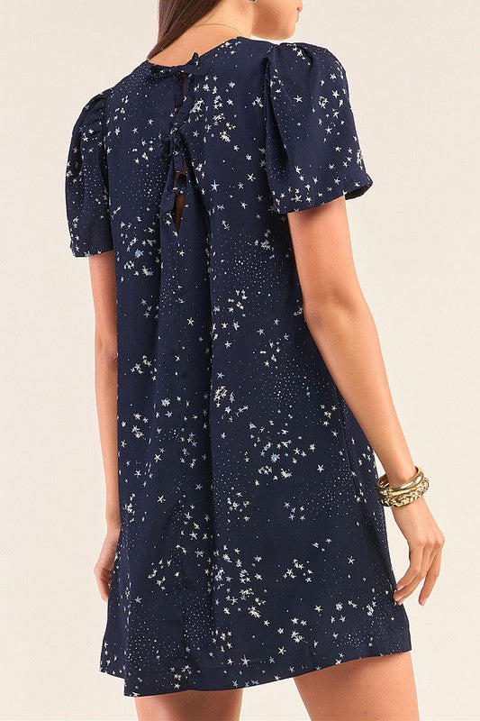 Vestido Azul de Estrellas Cuello V