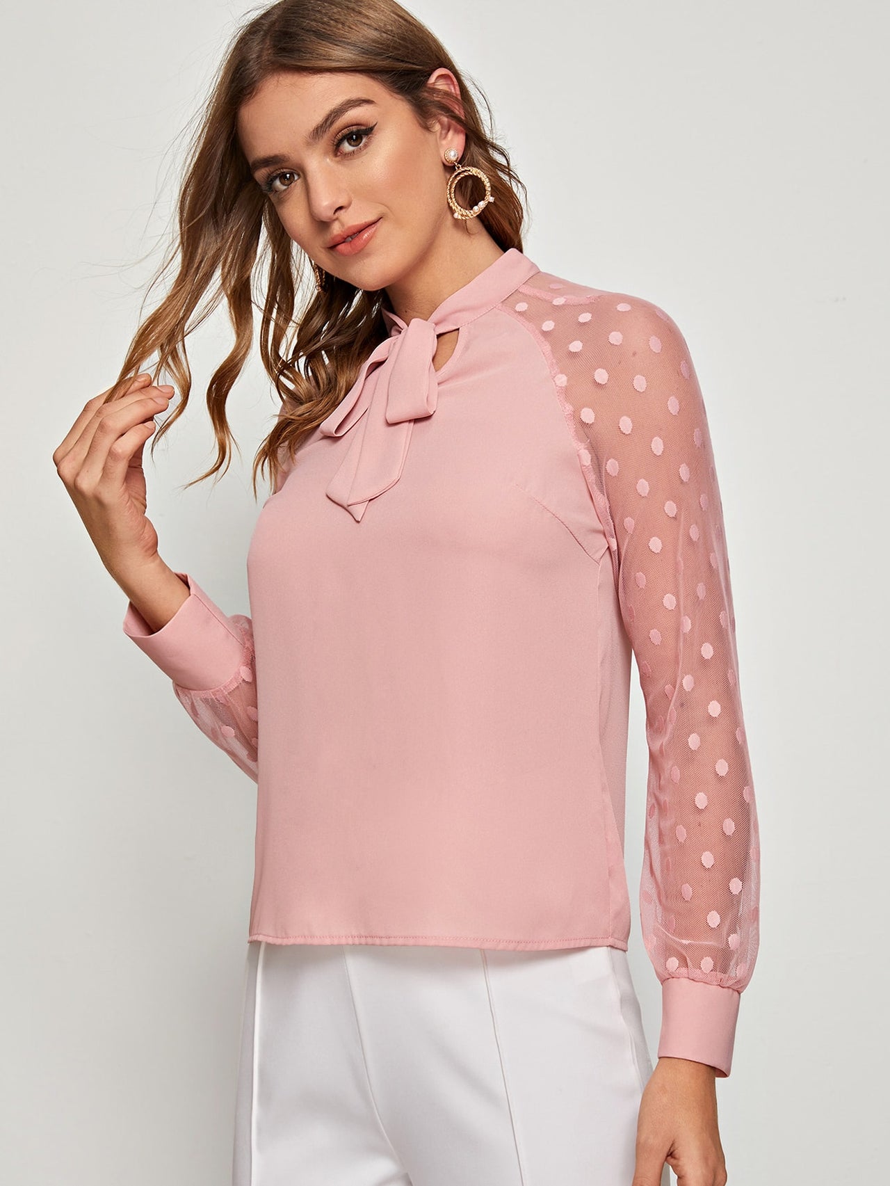 Blusa Rosa Pálido de Lunares
