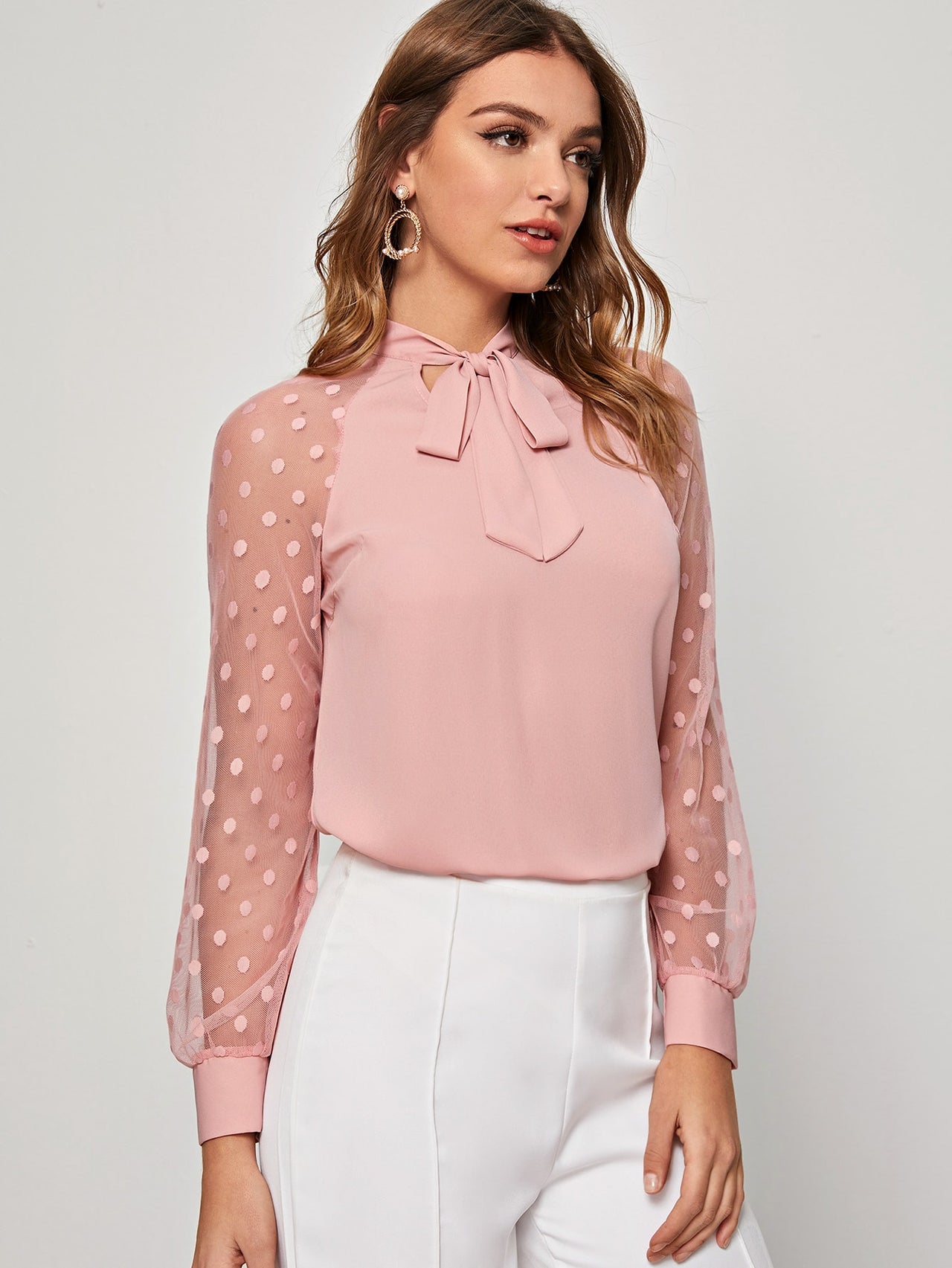 Blusa Rosa Pálido de Lunares