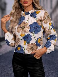Thumbnail for Blusa Bohemia Blanca con Estampado Floral y Mangas Obispo