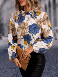 Thumbnail for Blusa Bohemia Blanca con Estampado Floral y Mangas Obispo
