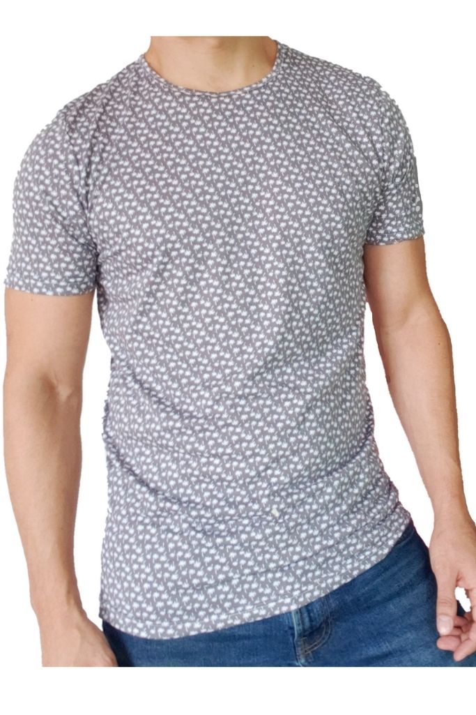 Playera Gris de Palmeritas Blancas Manga Corta