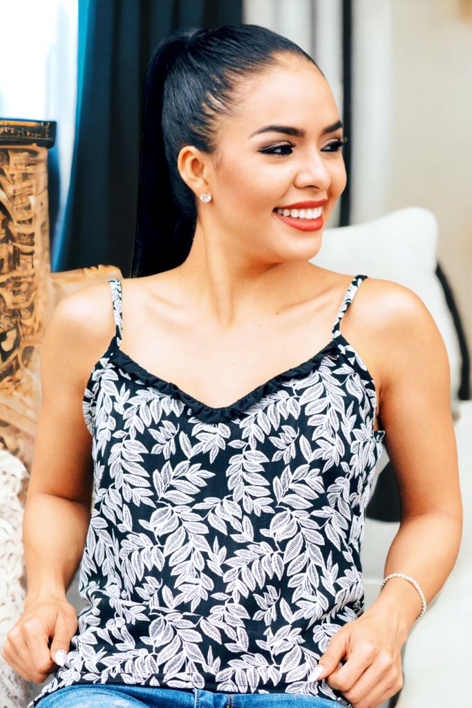 Blusa de Tirantes Estampado de Hojitas