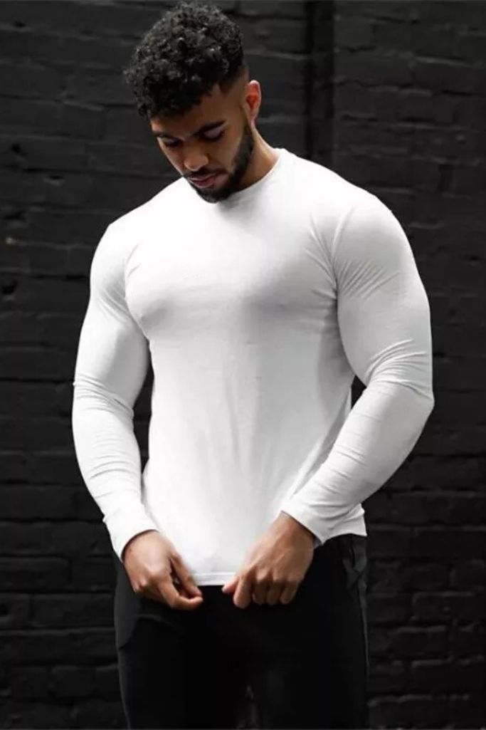 Playera deportiva blanca de algodón para hombres