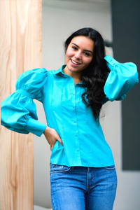 Thumbnail for Blusa Mangas Burbuja Aqua