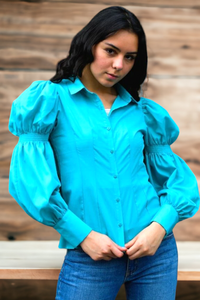 Thumbnail for Blusa Mangas Burbuja Aqua