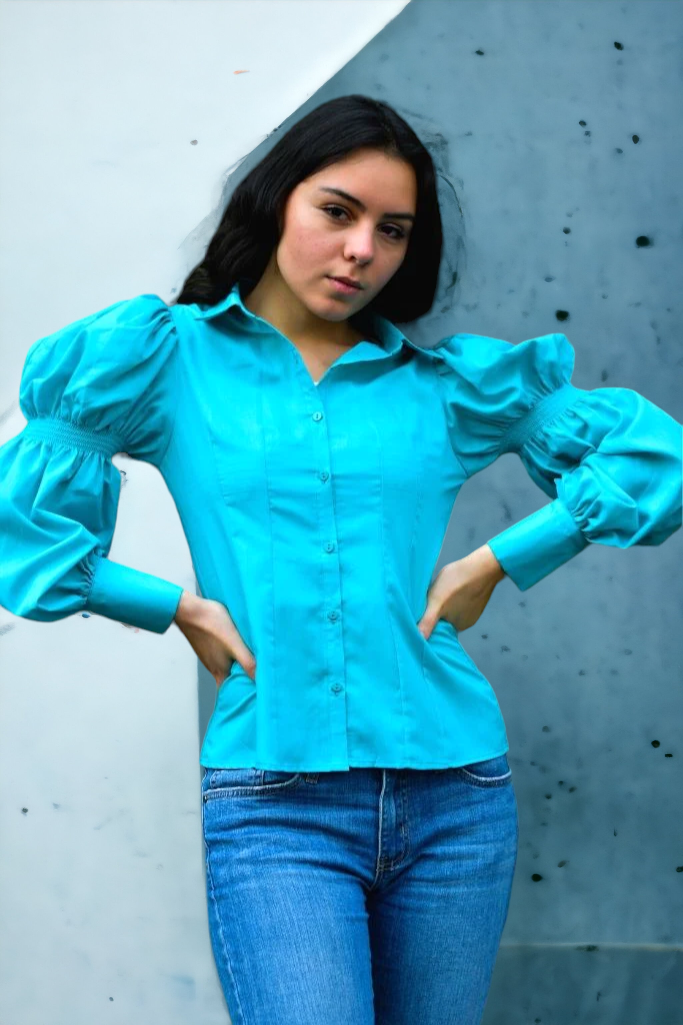 Blusa Mangas Burbuja Aqua