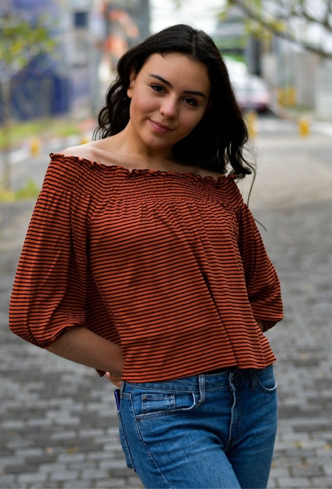 Blusa Strapless Terracota Manga 3/4