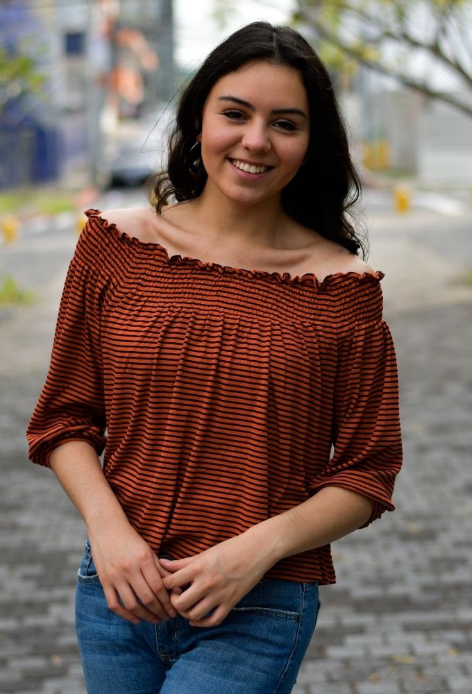 Blusa Strapless Terracota Manga 3/4
