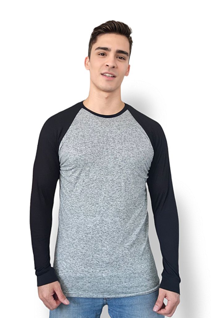 Beisbolera Manga Larga Cuerpo Gris Verdoso y Mangas Negras
