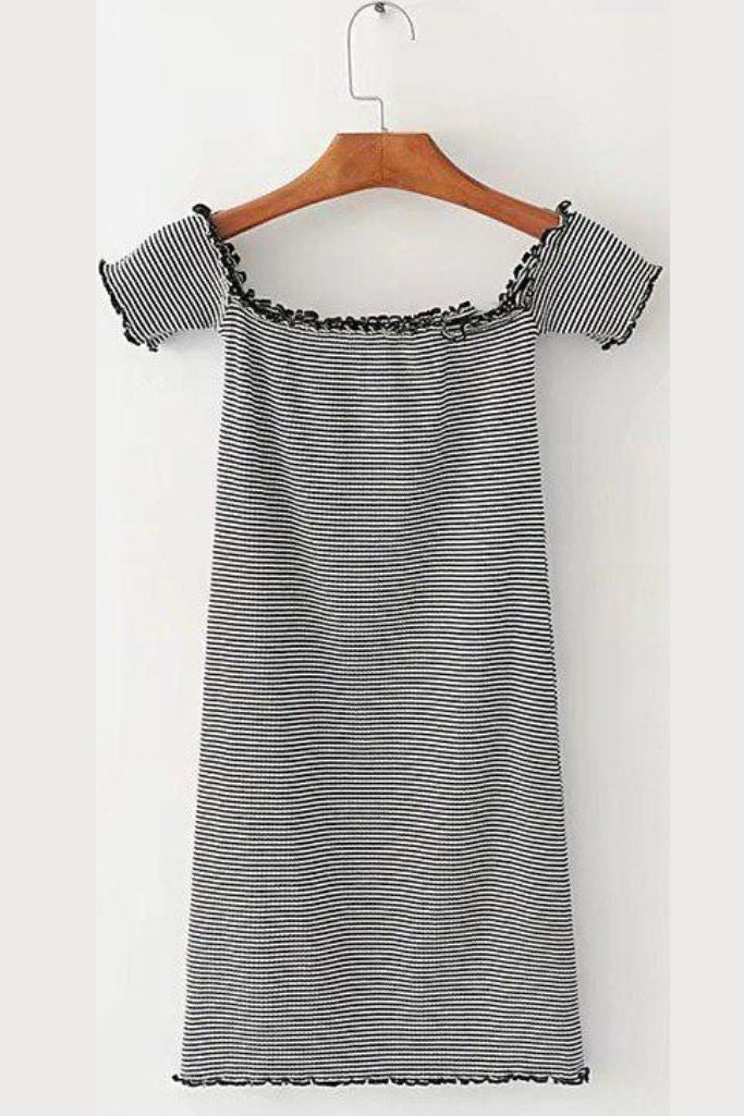 Vestido Casual de Lineas Negras Strapless