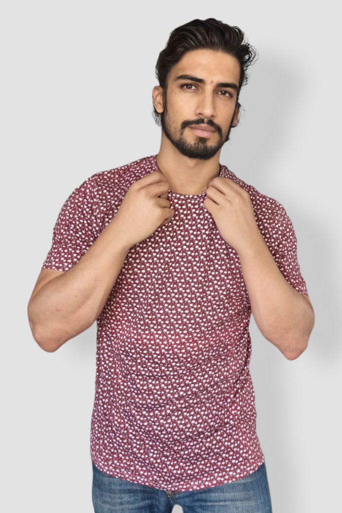 Playera Corinta de Palmeritas Blancas Manga Corta