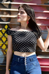 Thumbnail for Crop Top Negro de Puntos Polka
