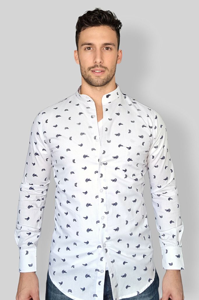 Camisa Cuello Chino Manga Larga Blanca Bring