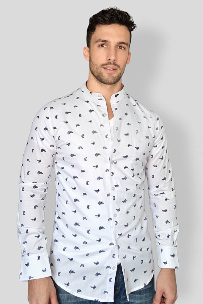 Camisa Cuello Chino Manga Larga Blanca Bring