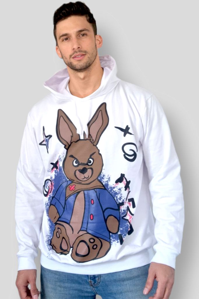 Angry Bunny Hoodie Blanco - Diseño audaz y lleno de personalidad