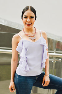 Thumbnail for Blusa de Vuelitos y Tirantes Lila-Dresscode502