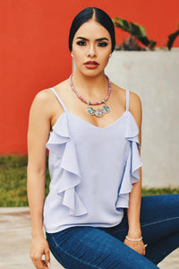 Thumbnail for Blusa de Vuelitos y Tirantes Lila-Dresscode502