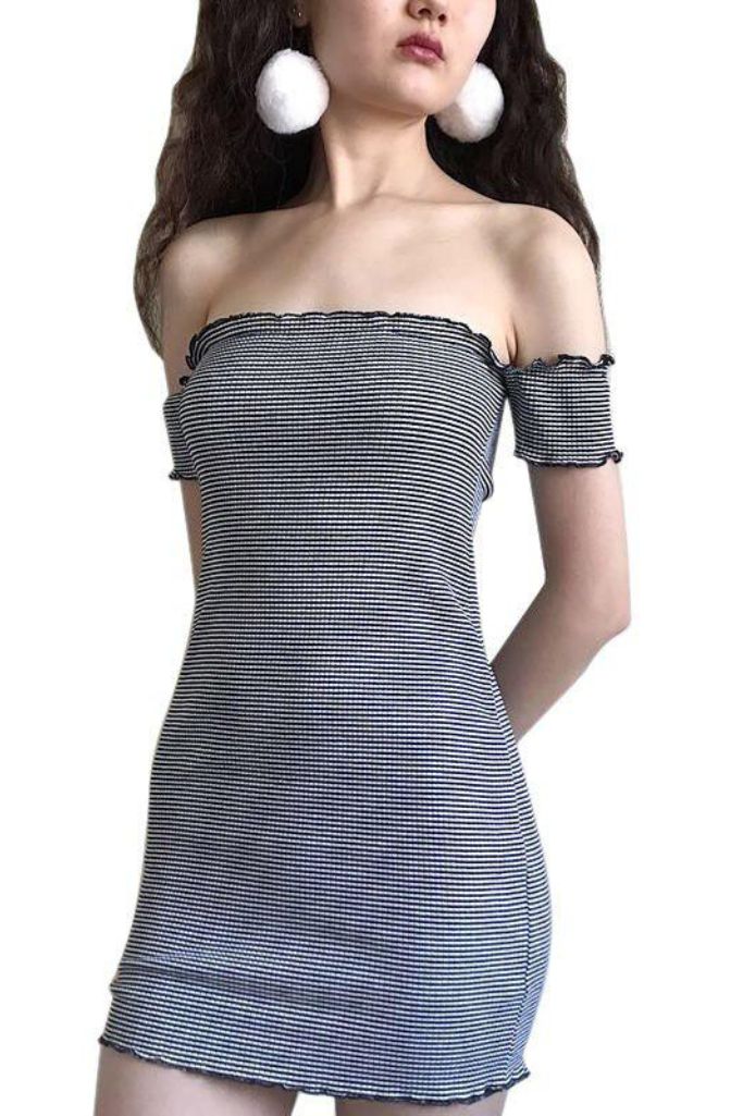 Vestido Casual de Lineas Negras Strapless
