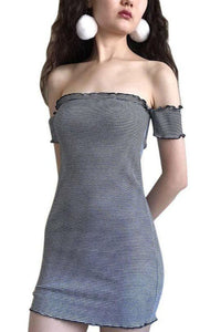 Thumbnail for Vestido Casual de Lineas Negras Strapless