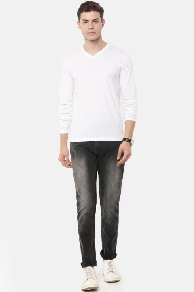 Playera Cuello "V" Manga Larga Blanca